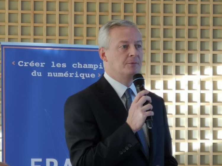Bruno Le Maire, France's Minister of the Economy and Finance, speaking at a breakfast for France Digitale.