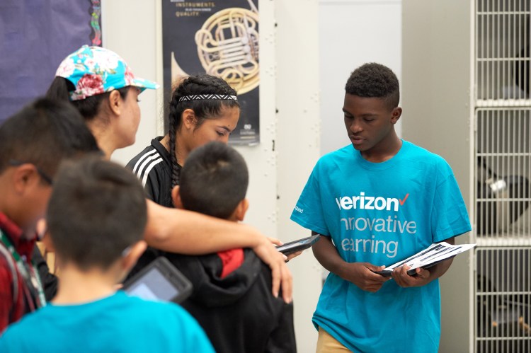 Students participate in the Verizon Innovative Learning program at Crockett Middle School on October 6, 2017 in Irving, Texas.