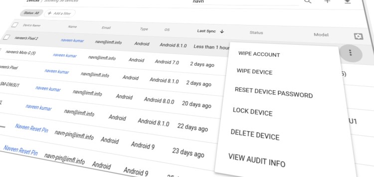 G Suite: Lock device or reset device password