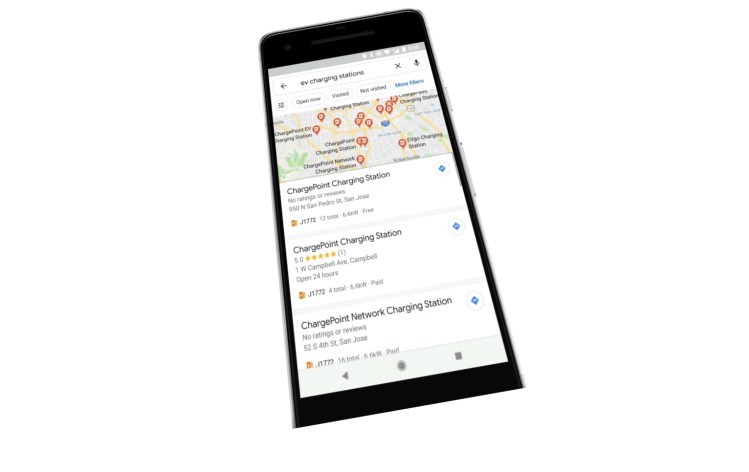 Electric vehicles in Google Maps