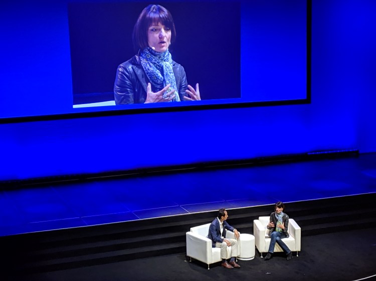 Former Building 8 founder, Google executive, and DARPA director Regina Dugan speaks with ___ ____ at the Samsung CEO Summit held Oct. 13, 2018 at the 