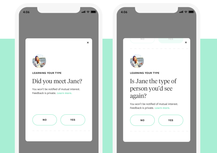 Hinge's We Met feature asks users to privately share how a date went. 
