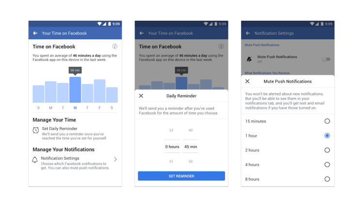 Facebook's new time spent dashboard. 