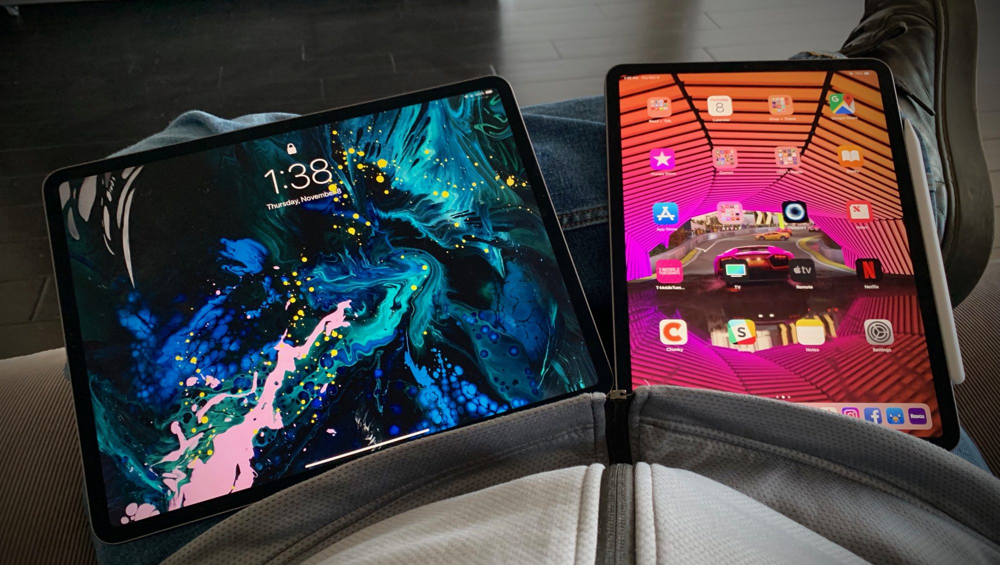 Apple's third-generation 12.9-inch iPad Pro (left) and new 11-inch iPad Pro.