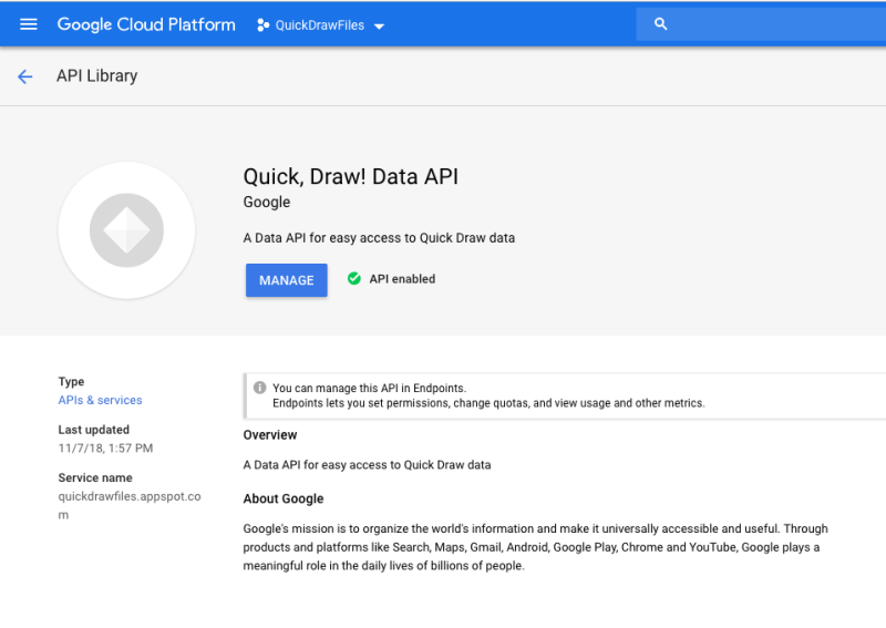 Google Quick Draw Cloud API