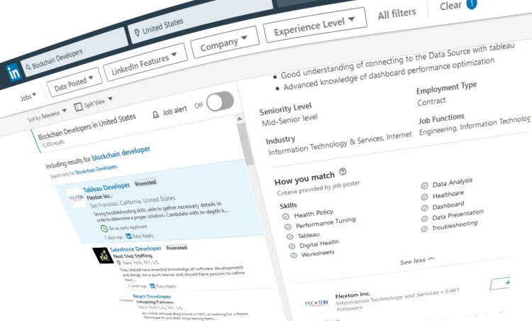 Blockchain developer search on LinkedIn