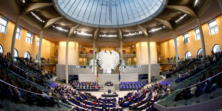 German Chancellor Angela Merkel addresses the lower house of parliament Bundestag in Berlin, Germany.