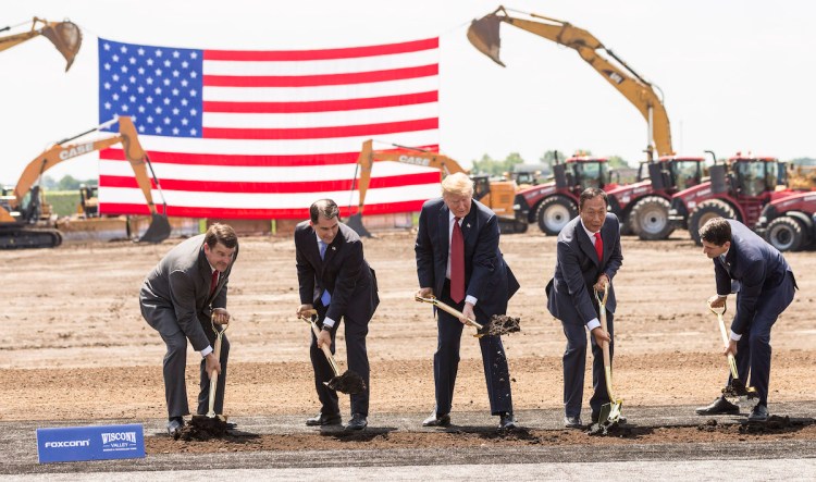 President Donald Trump and Foxconn's Terry Gou at a groundbreaking for its Wisconsin factory. 