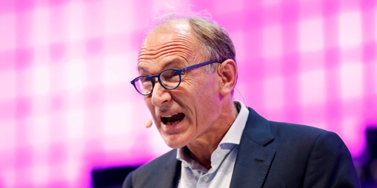 World Wide Web inventor Sir Tim Berners-Lee speaks during the inauguration of Web Summit