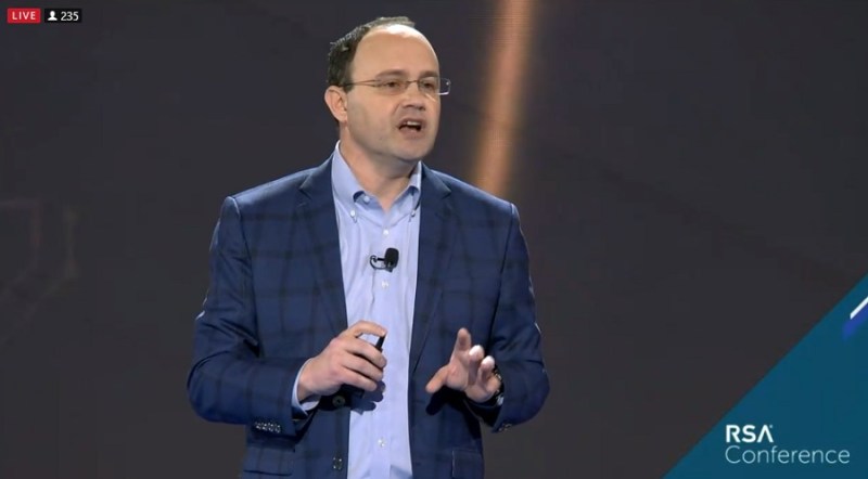 Steve Grobman, CTO of McAfee, gives a keynote speech at RSA 2019 event.