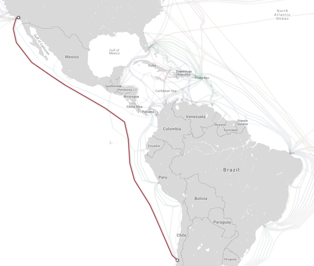 Google-funded Curie cable runs fromLos Angeles, USA toValparaíso, Chile