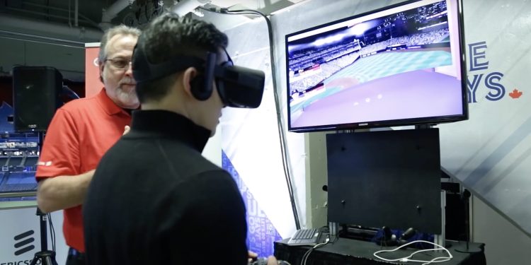 A Rogers representative demonstrates 5G's potential for virtual reality.