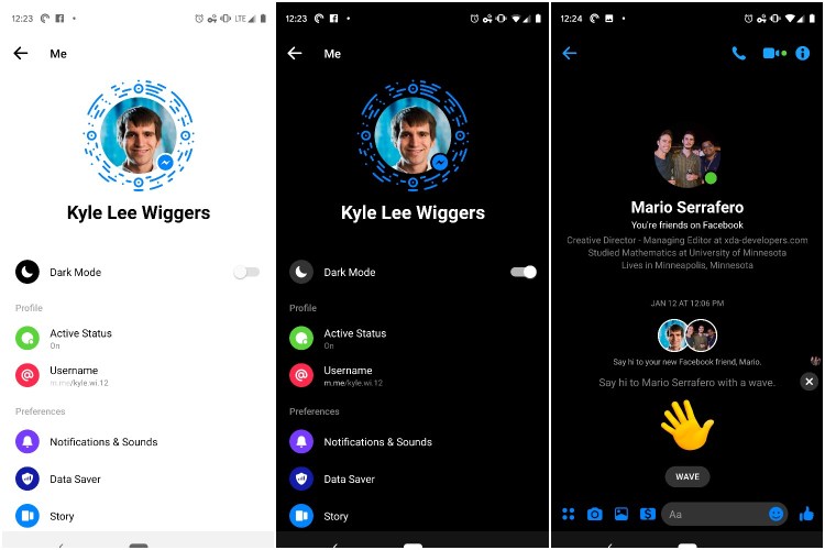 Facebook Messenger dark mode