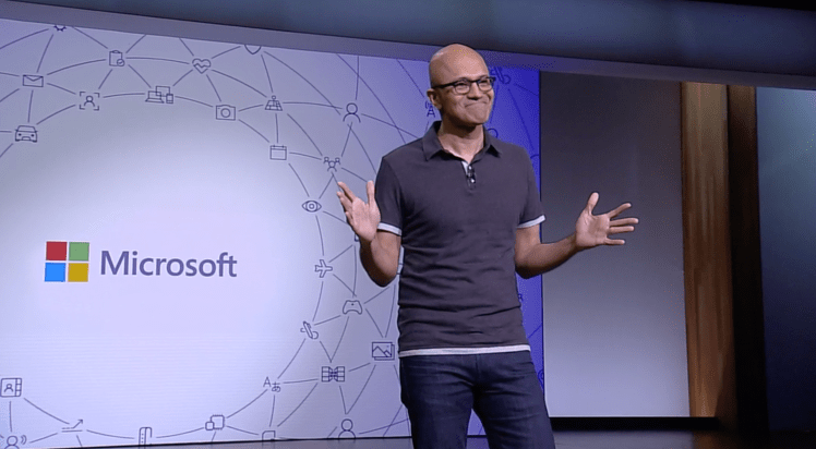 Microsoft CEO Satya Nadella onstage at Build 2018 held May 7-9 at the Washington State Convention Center in Seattle.