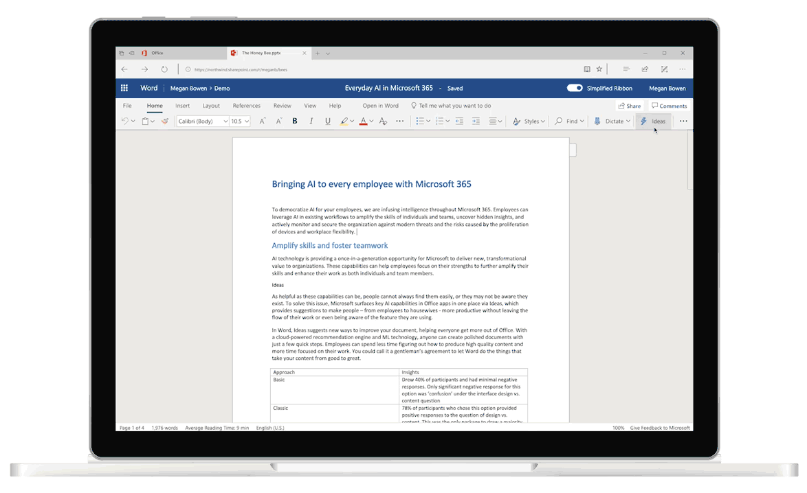 Microsoft Ideas in Word