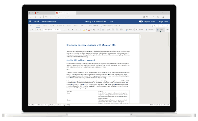 Microsoft Ideas in Word