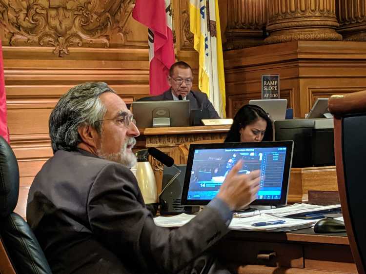 San Francisco Board of Supervisor Aaron Peskin argues in favor of the Stop Secret Surveillance  ordinance in a Board of Supervisors meeting held May 14, 2019 at San Francisco City Hall