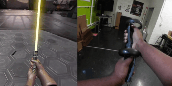 A magnetized gadget turns Oculus Touch controllers into a two-handed lightsaber
