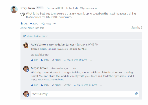 Selecting best answers in Yammer.