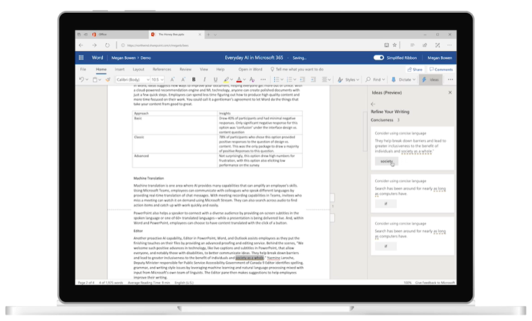 Microsoft Ideas in Word