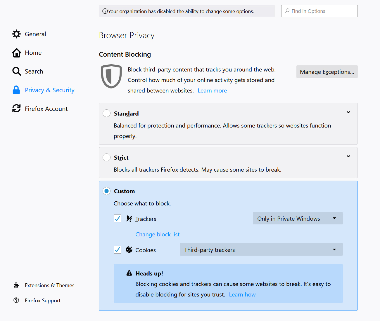 Firefox's Enhanced Tracking Protection is on by default