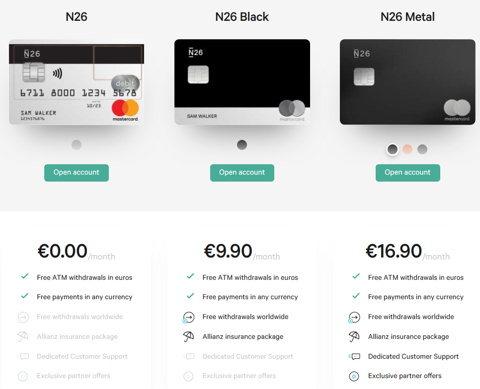 N26: Account types