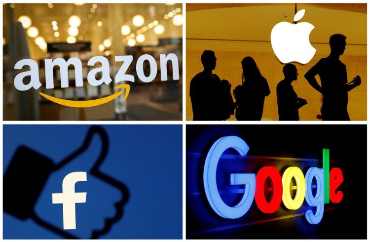 The logos of Amazon, Apple, Facebook and Google in a combination photo from Reuters files