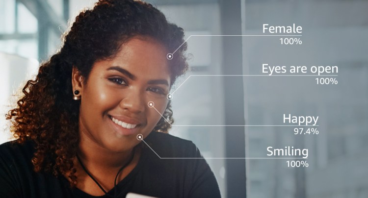 An example of Amazon Rekognition detecting a happy female