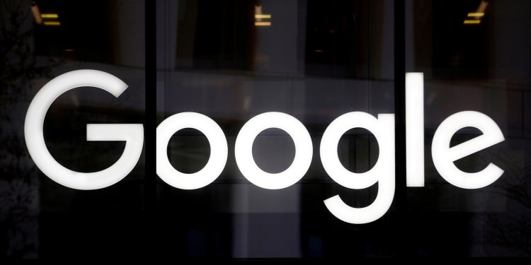 The Google logo is pictured at the entrance to the Google offices in London, Britain