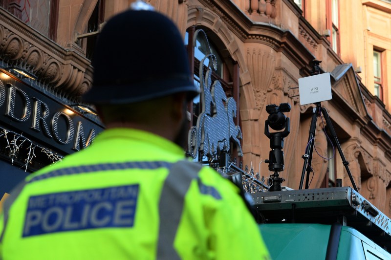 Facial recognition technology in use in Leicester Square in London.