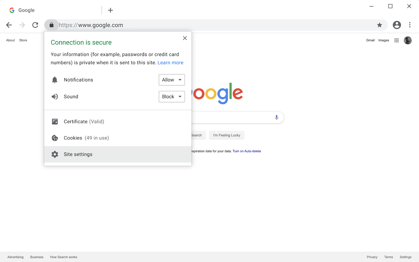 Chrome 79 page info