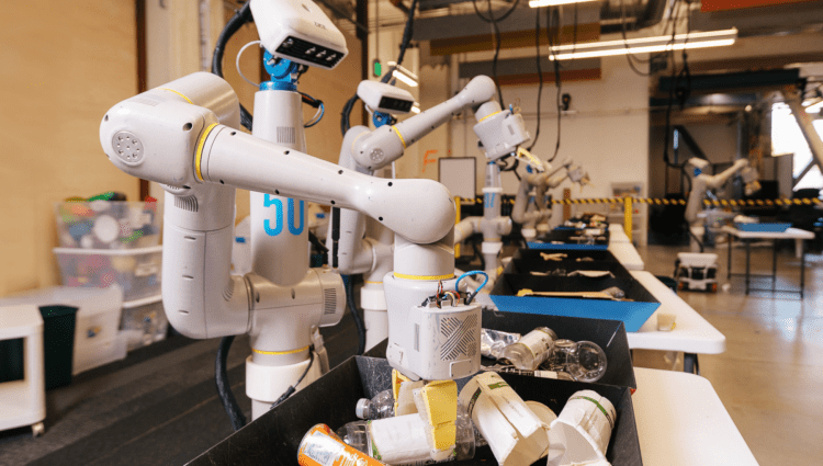 Robots sorting compost, recycling, and landfill waste at the Alphabet offices