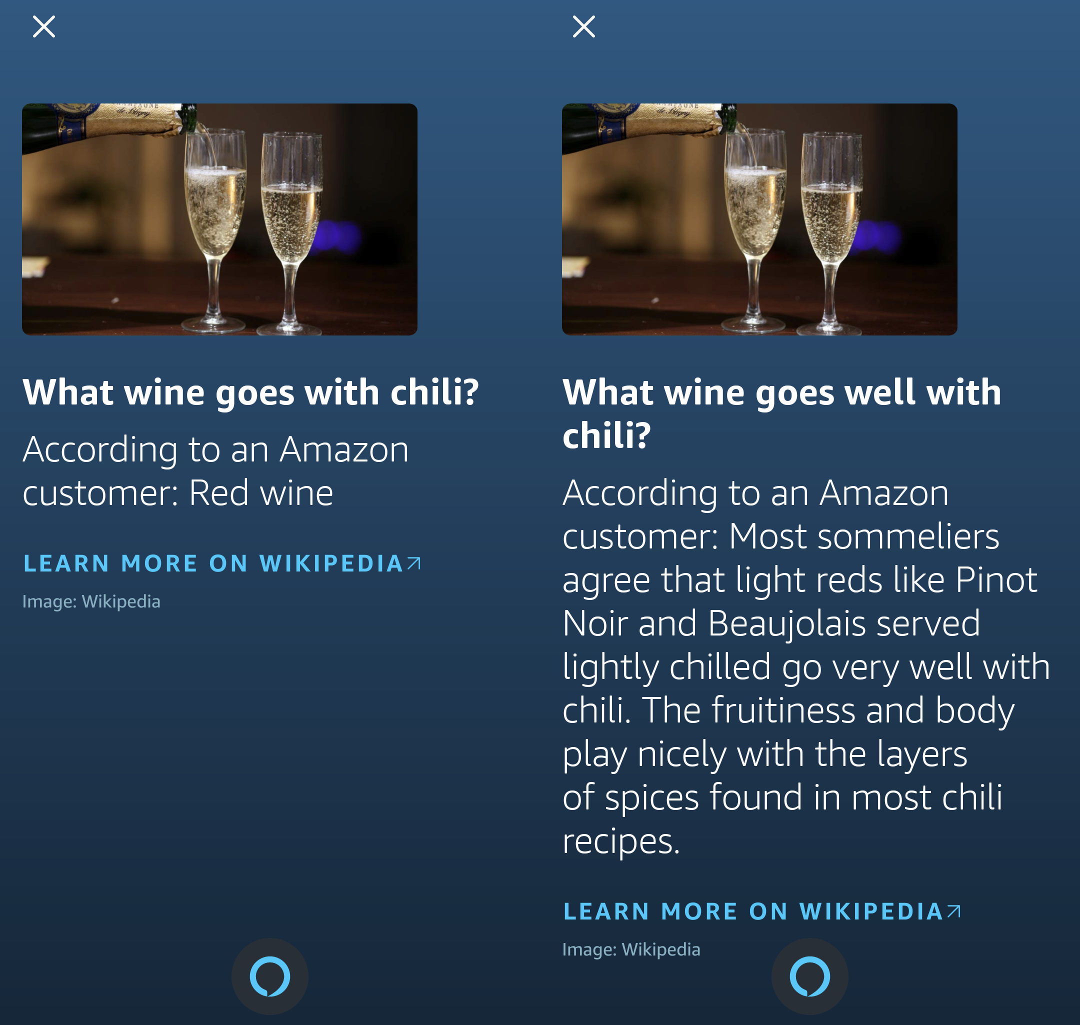 Alexa gives chili and wine advice