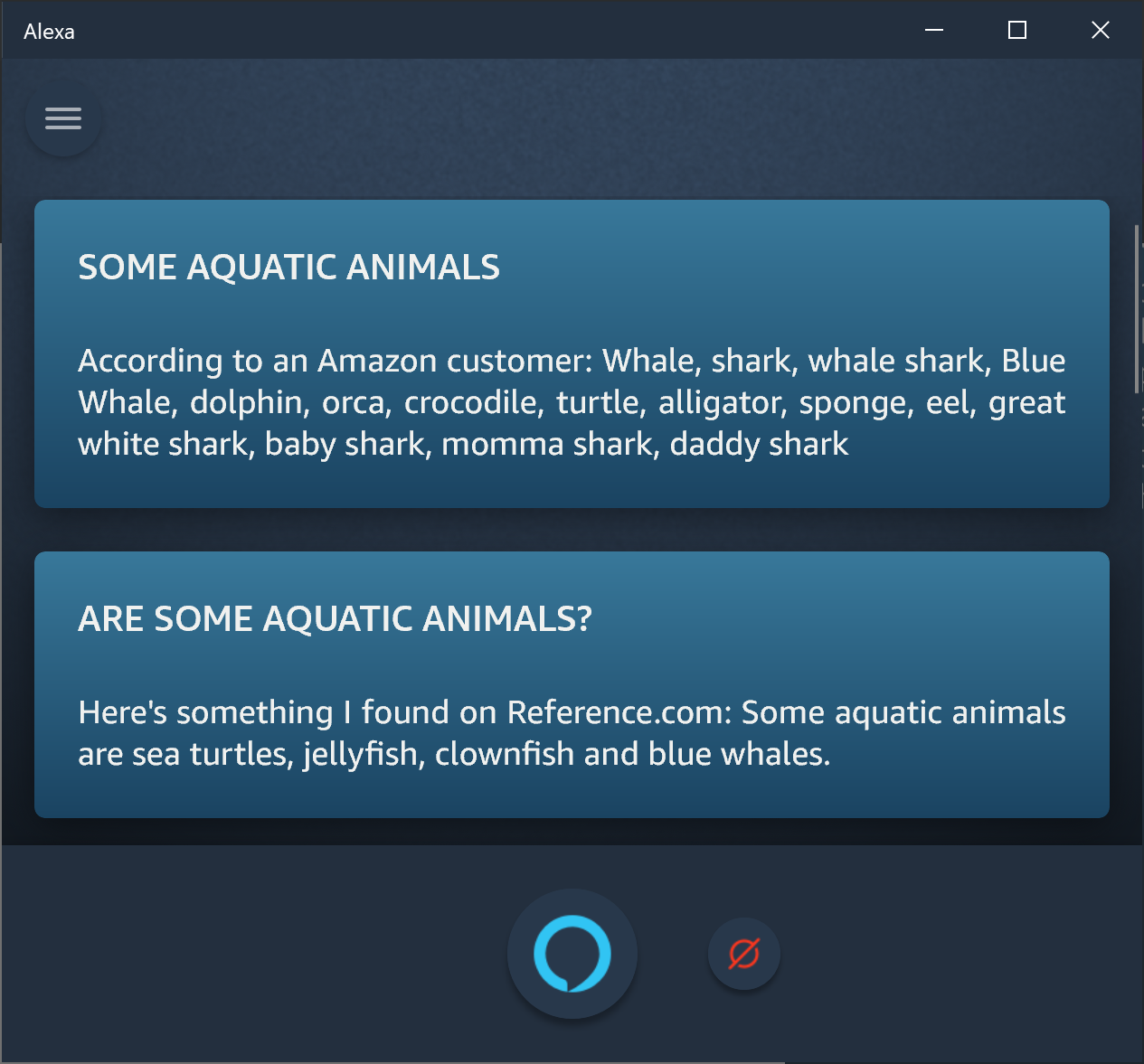 Amazon Alexa aquatic animals