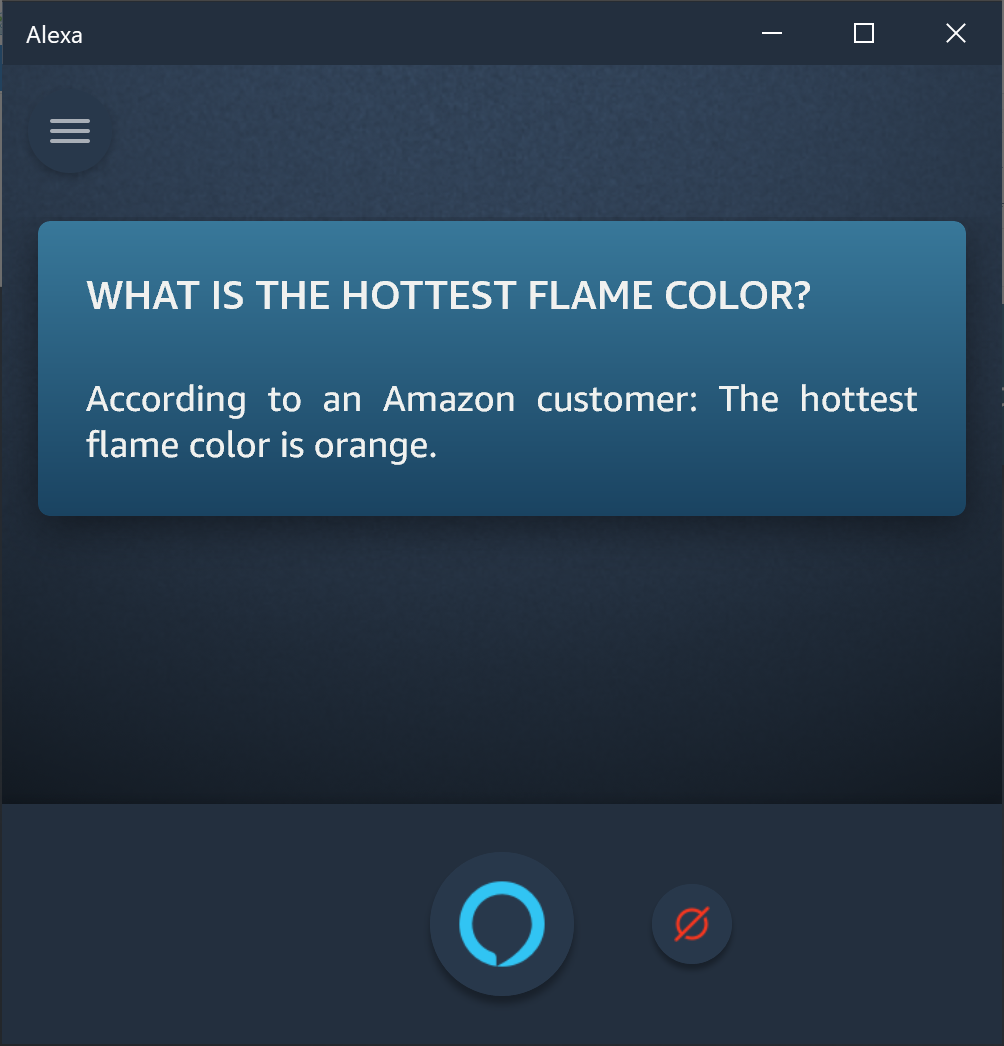 Amazon Alexa hottest flame color orange