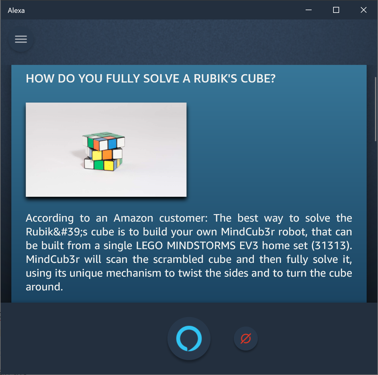 Amazon Alexa on how to fully solve a Rubik's cube