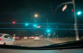 The anamorphic lens creates cinematic lens flares and theatrical video width.