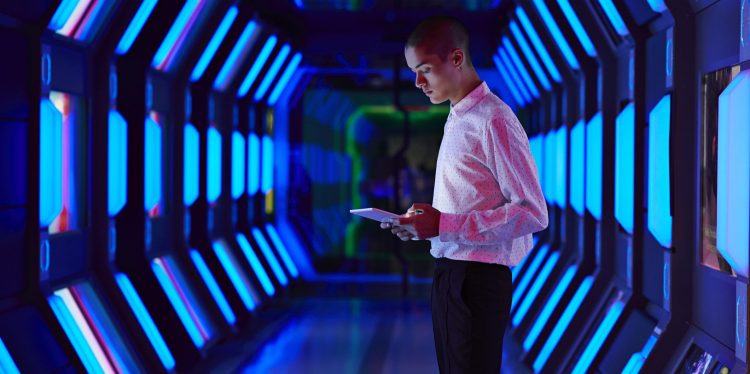 Person browsing customer retention data