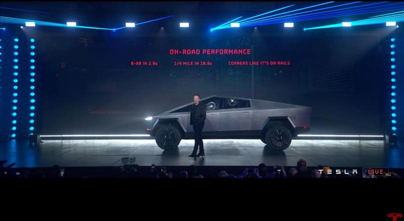 Business NewsNovember 22, 2019 / 4:30 AM / Updated 2 hours ago Tesla's electric pickup truck flouts convention with angular design and armored glass Naomi Tajitsu, Peter Henderson 5 Min Read (Reuters) - Tesla Inc (TSLA.O) on Thursday unveiled its electric pickup truck with a futuristic angular body in gunmetal gray that looked like an armored vehicle, as the California company took aim at the heart of Detroit automakers’ profits. Tesla Chief Executive Elon Musk stands in front of the company's first electric pickup truck, the Cybertruck, after it was unveiled in Los Angeles, California, U.S., November 21, 2019, in this frame grab made from the livestream of the unveiling event. Tesla/Handout via REUTERS.