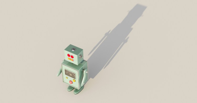 3D rendering of a robot casting a shadow
