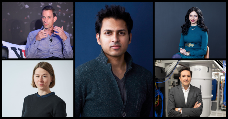 Left to right: Google AI chief Jeff Dean, University of California, Berkeley professor Celeste Kidd, PyTorch lead Soumith Chintala, Nvidia machine learning research head Anima Anandkumar, and IBM Research director Dario Gil