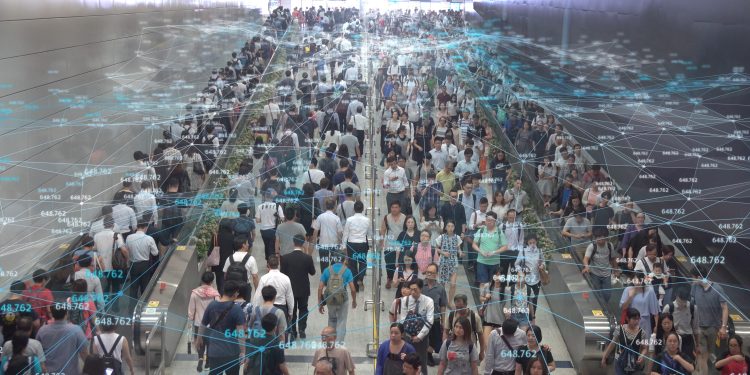 crowd of people being tagged in real time
