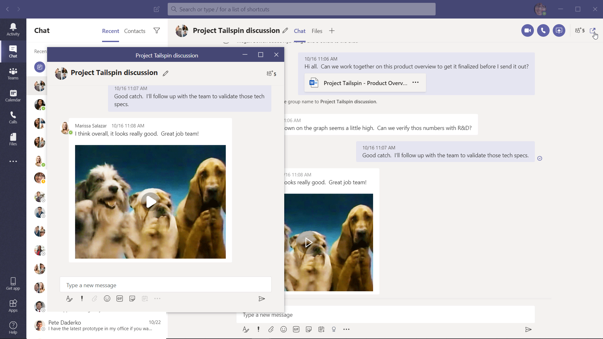 Microsoft Teams pop out chat