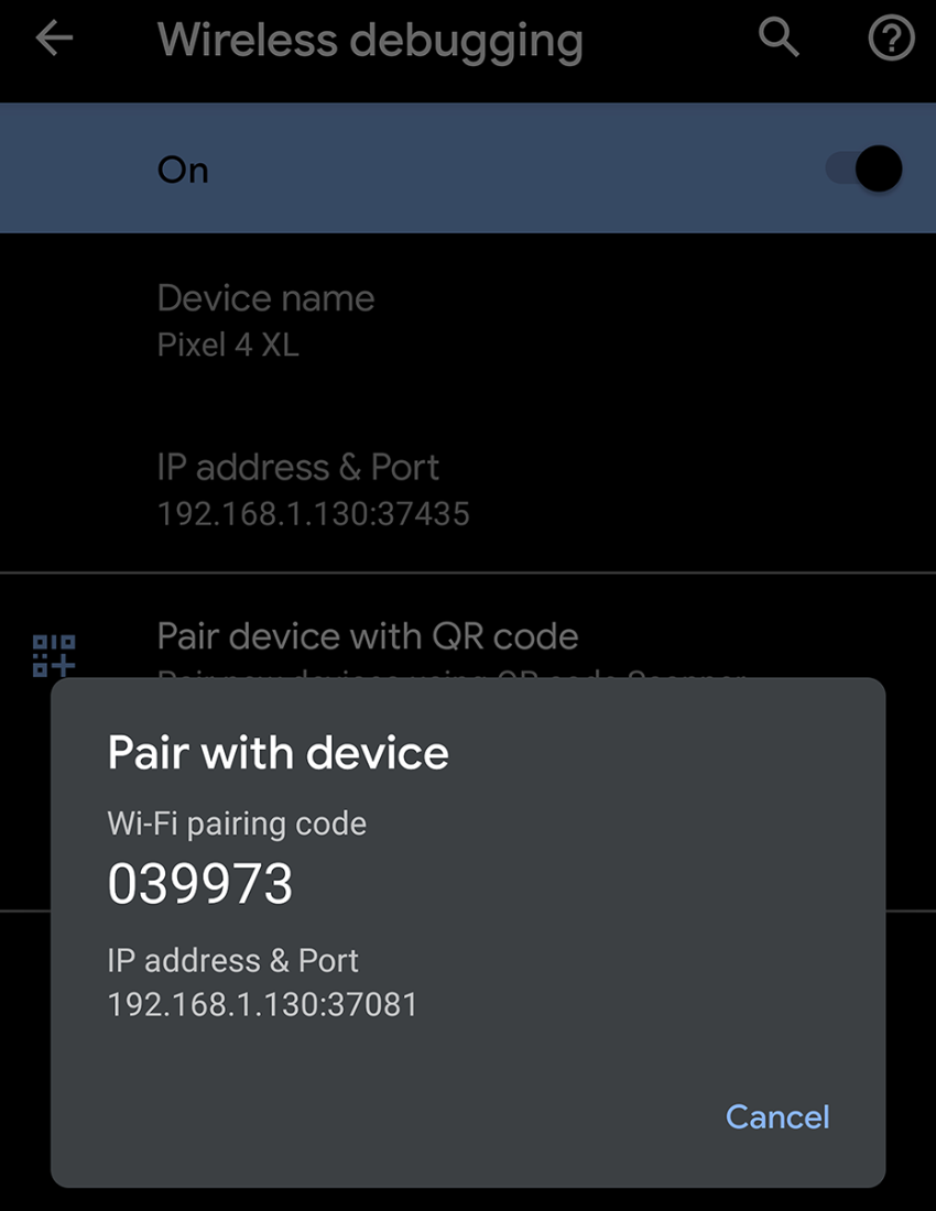 Android 11 wireless debugging