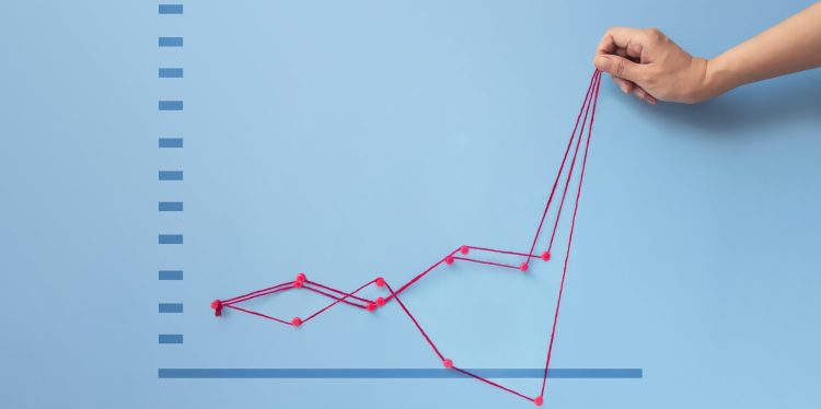 Hand pulling up graph showing various growth/decline scenarios