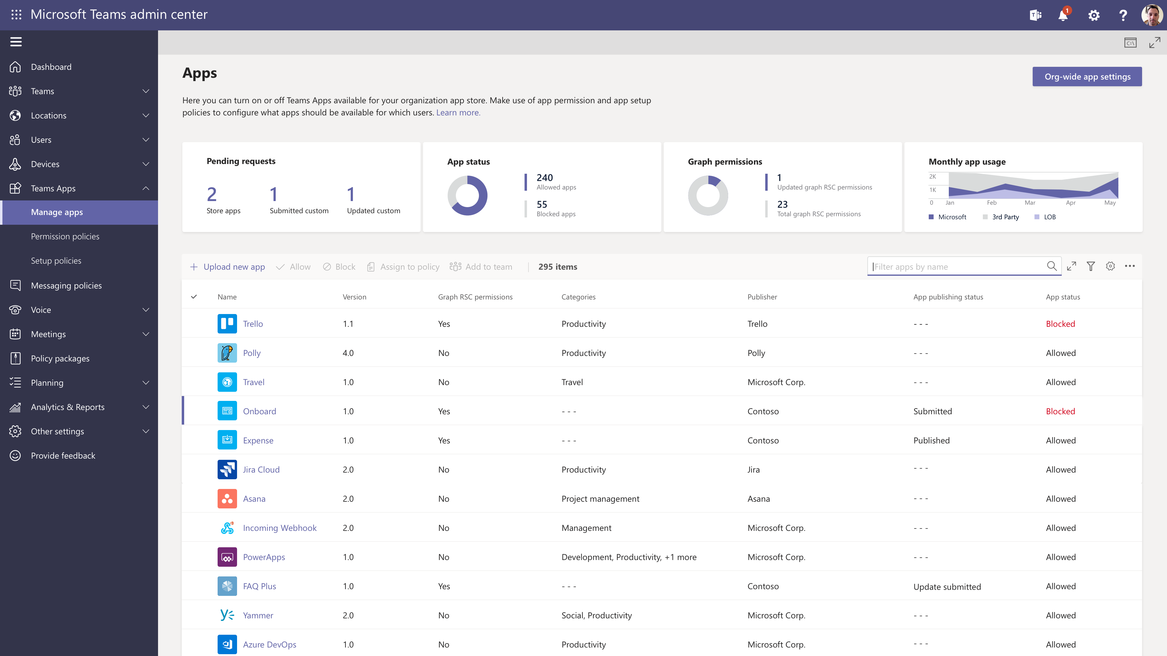 Microsoft Teams Admin Center -- manage apps