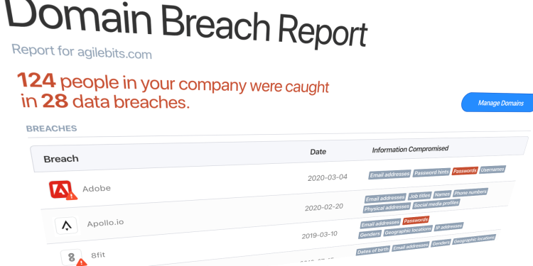 1Password breach report powered by Have I Been Pwned