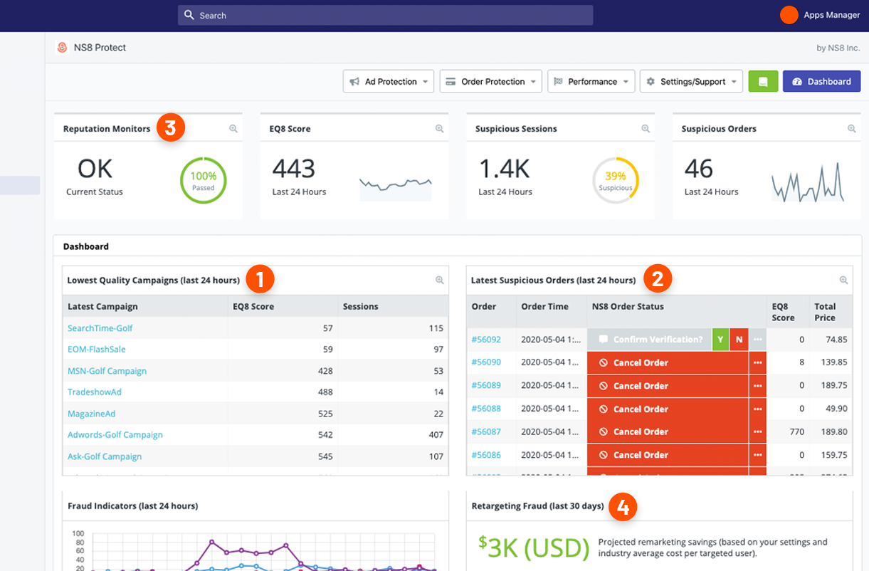NS8 screening a Shopify store