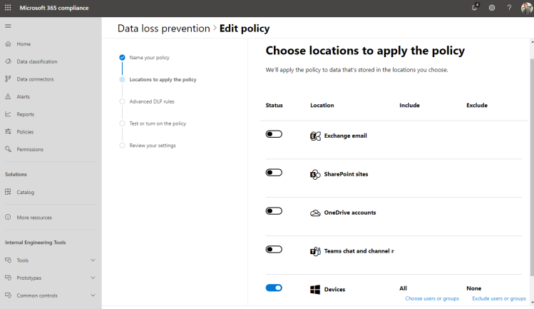 Screenshot of the Microsoft 365 compliance center