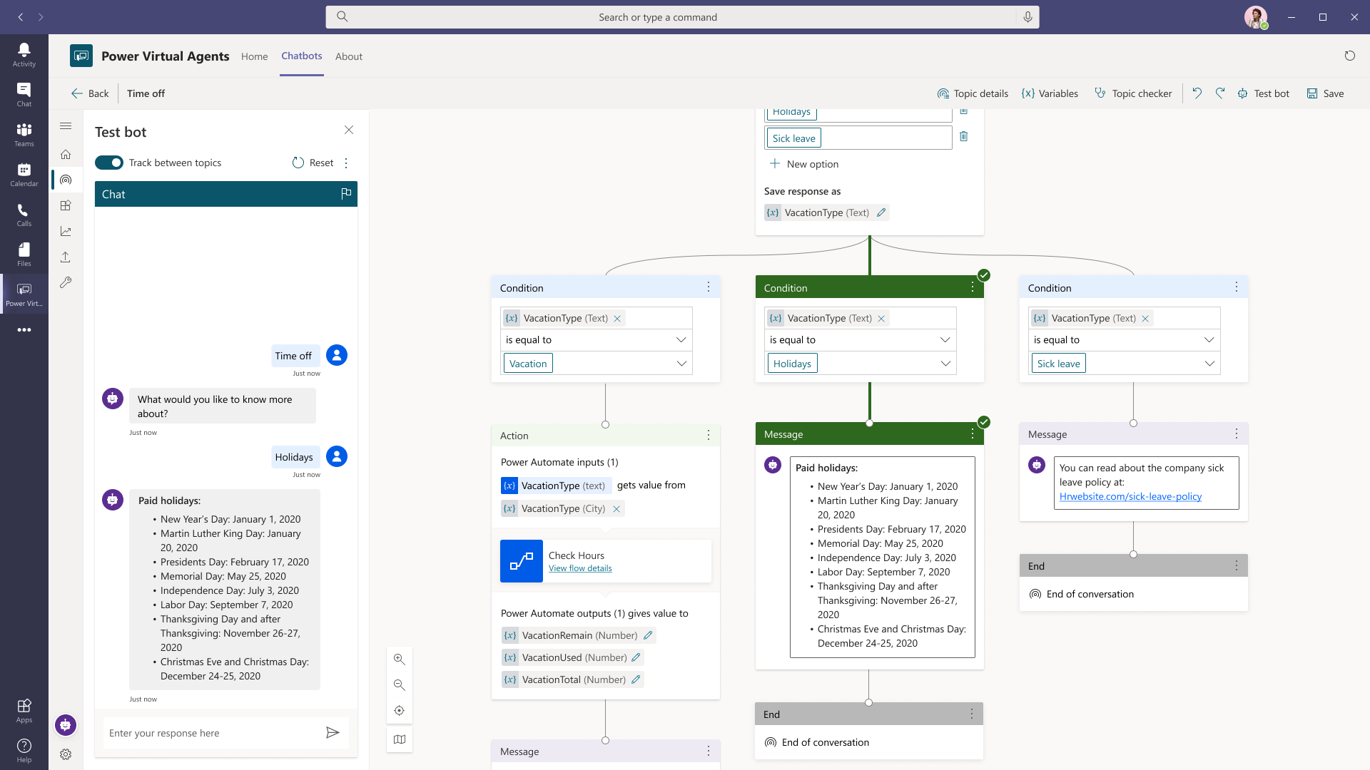 Microsoft Teams Power Virtual Agents